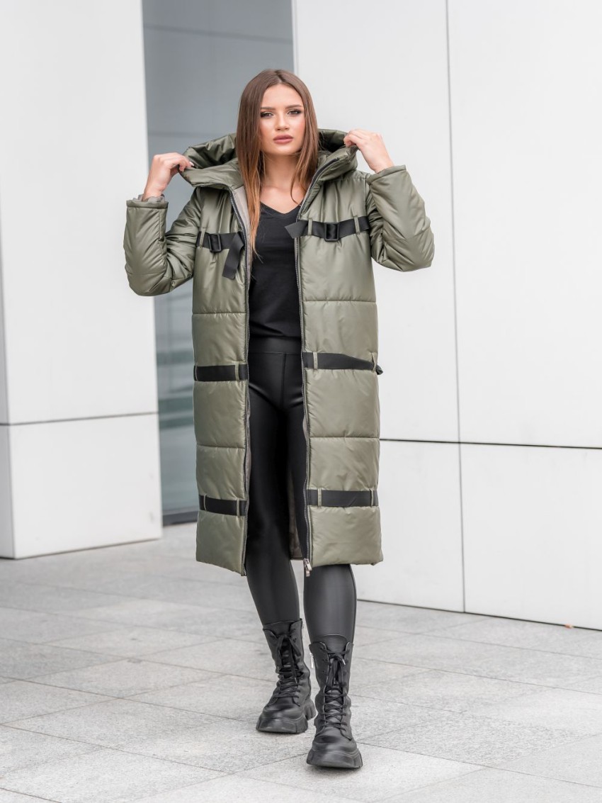 Płaszcz z taśmami Premium - khaki
