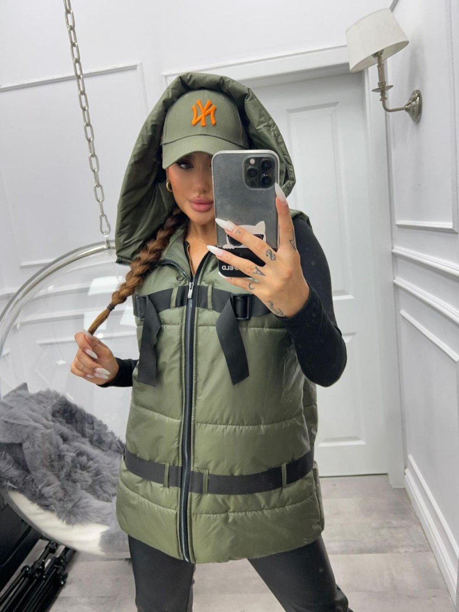 Bezrękawnik z taśmami Premium - khaki