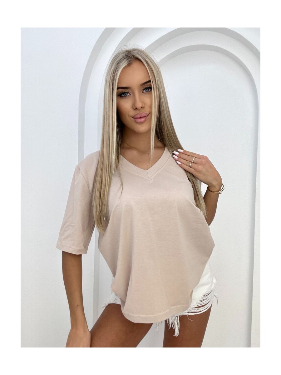 T-shirt basic serek-beżowy