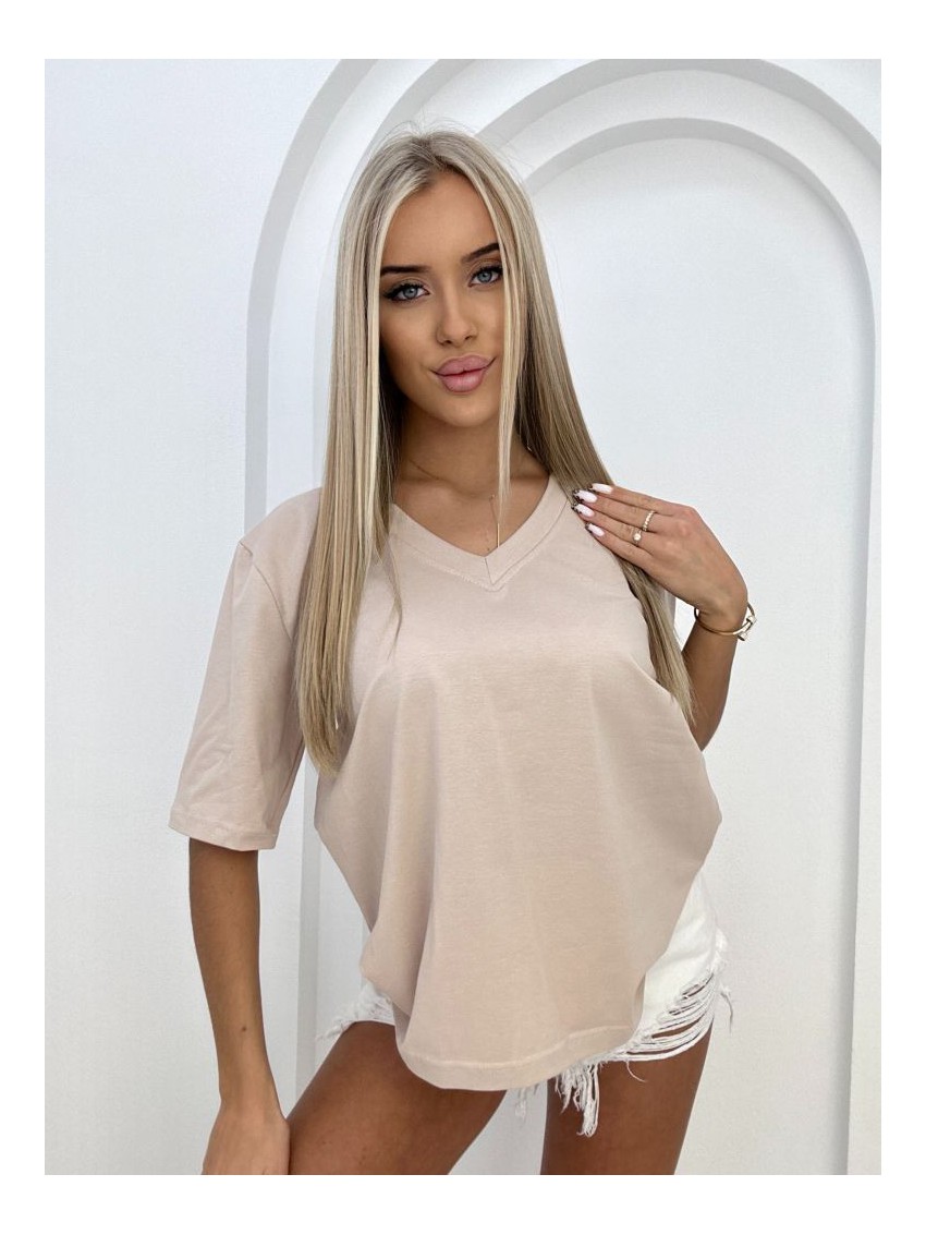 T-shirt basic serek-beżowy