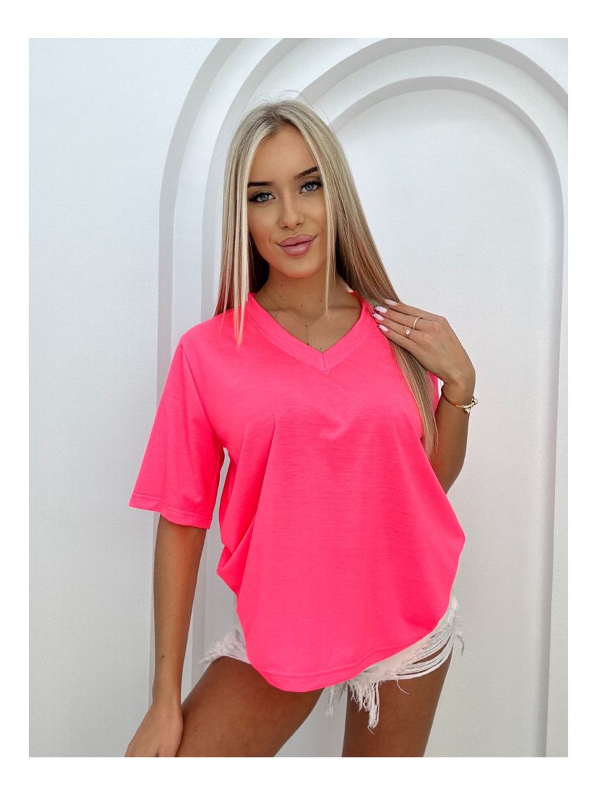 T-shirt basic serek- neon róż