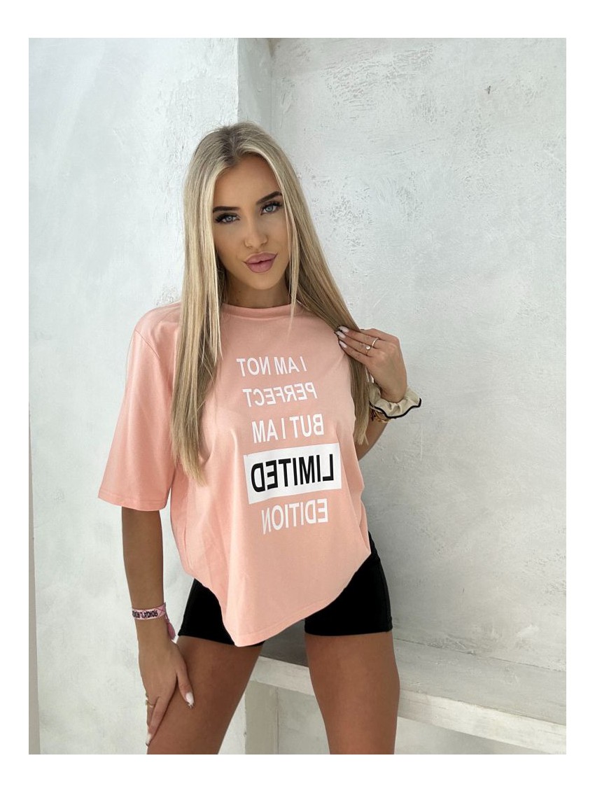 T-shirt I am not perfect but I am limited edition - brzoskwiniowy
