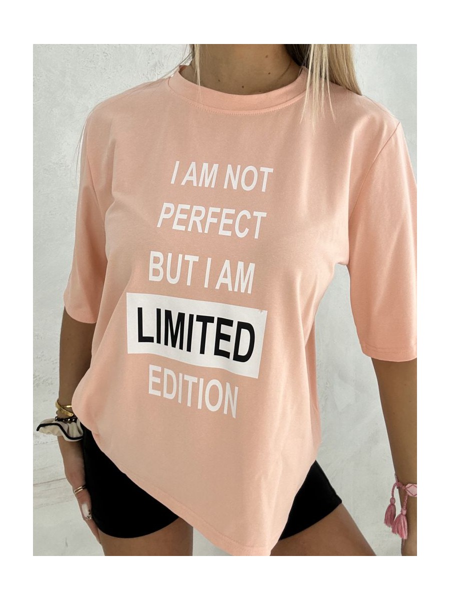 T-shirt I am not perfect but I am limited edition- brzoskwiniowy