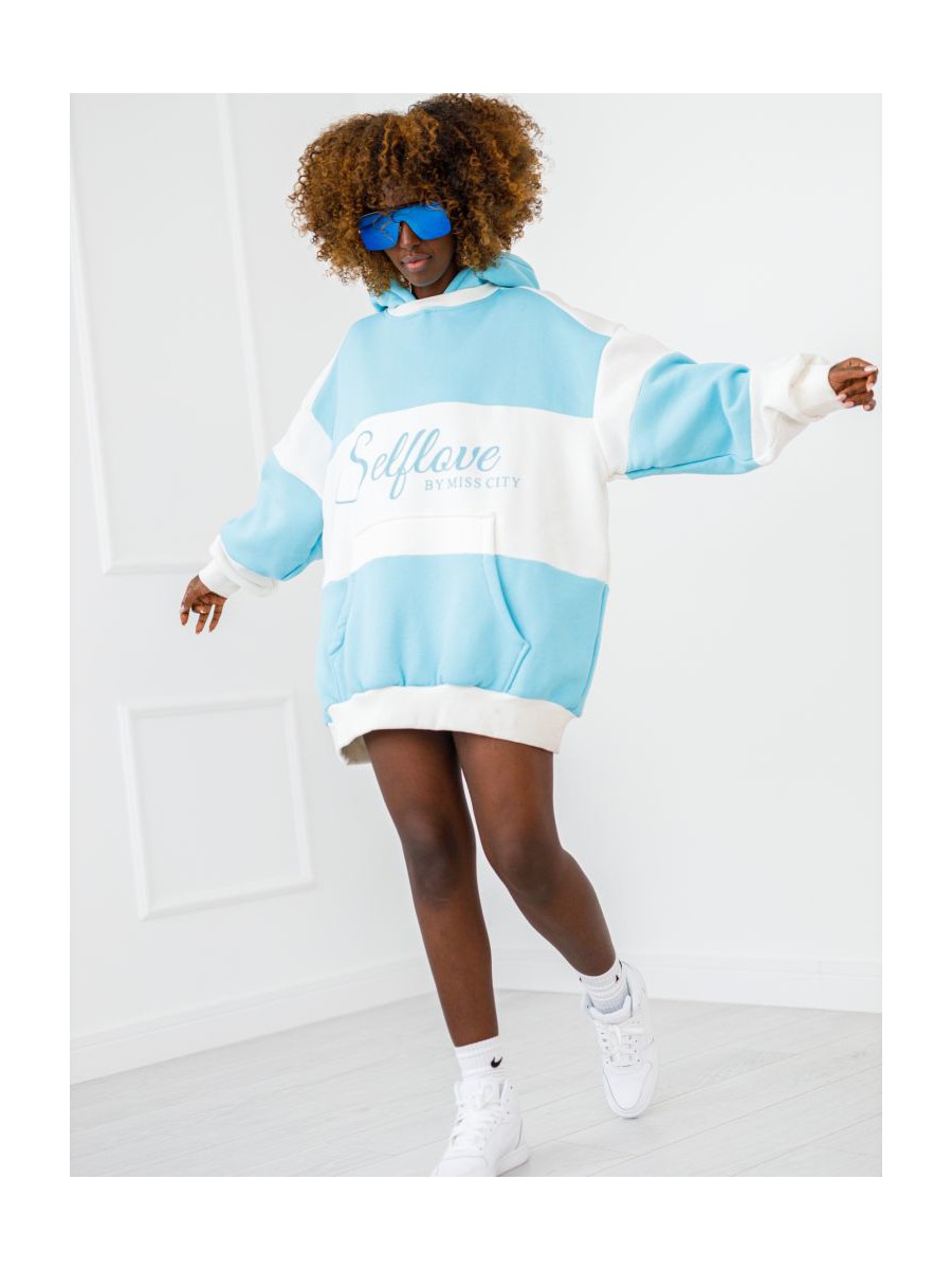 Bluza Selflove z kapturem - błękit z ecru