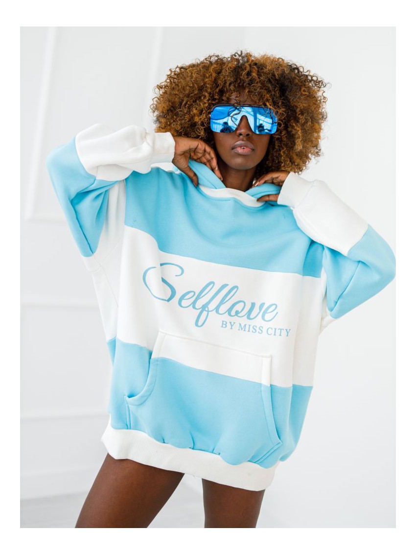 Bluza Selflove z kapturem - błękit z ecru