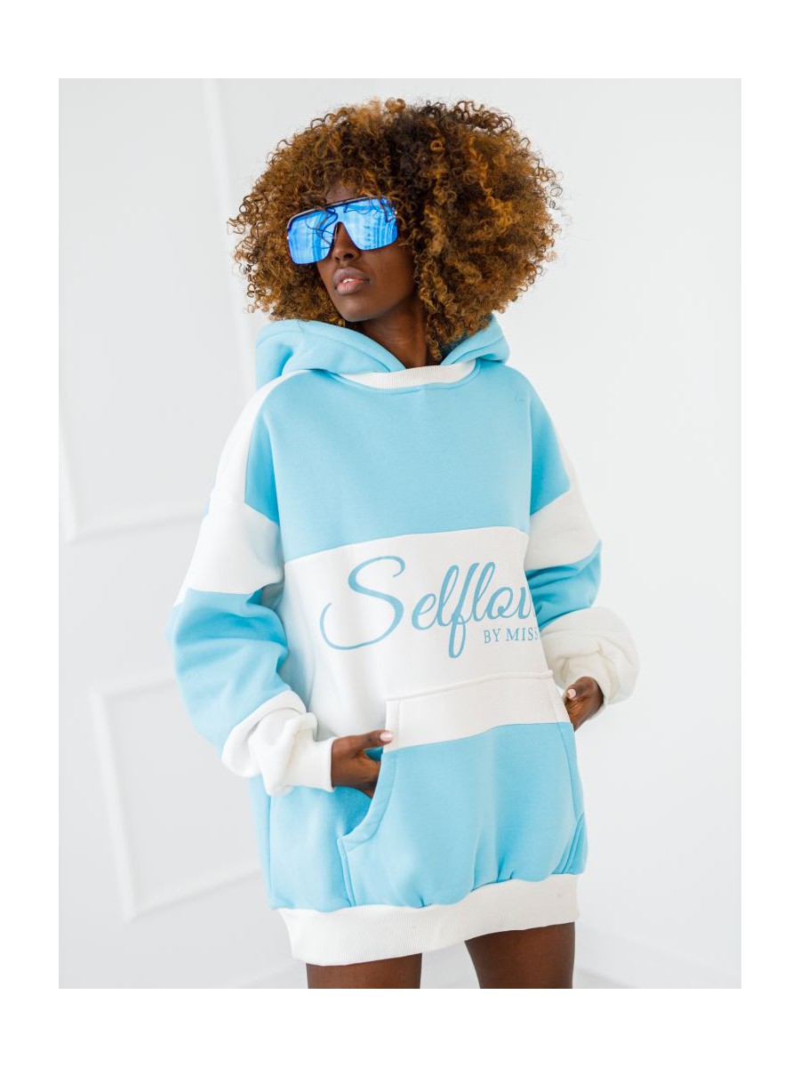 Bluza Selflove z kapturem - błękit z ecru