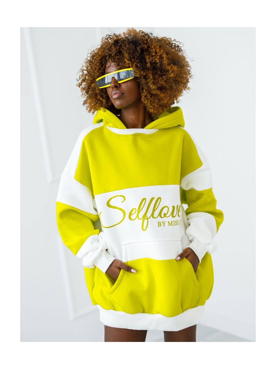 Bluza Selflove z kapturem - limonka z ecru