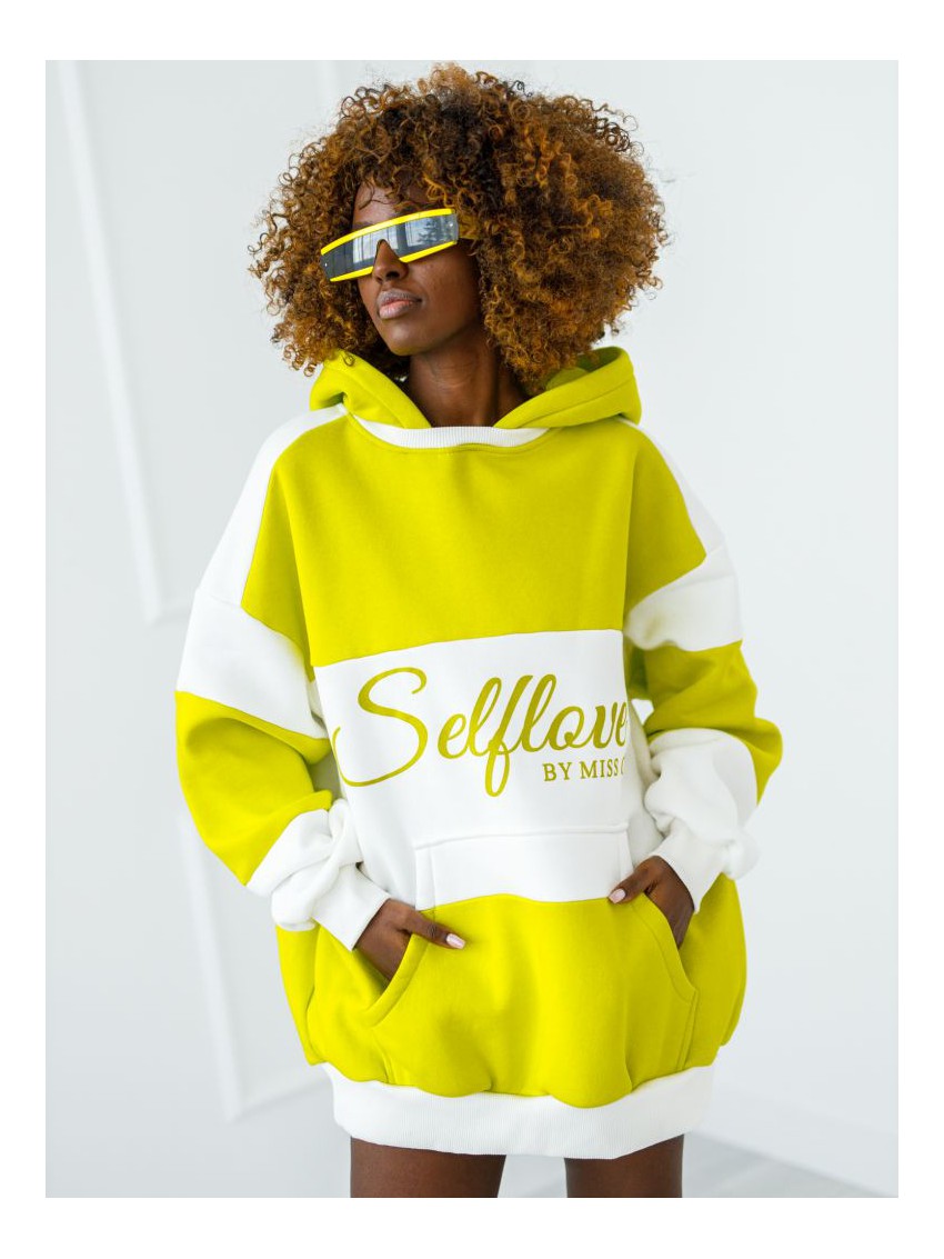 Bluza Selflove z kapturem - limonka z ecru