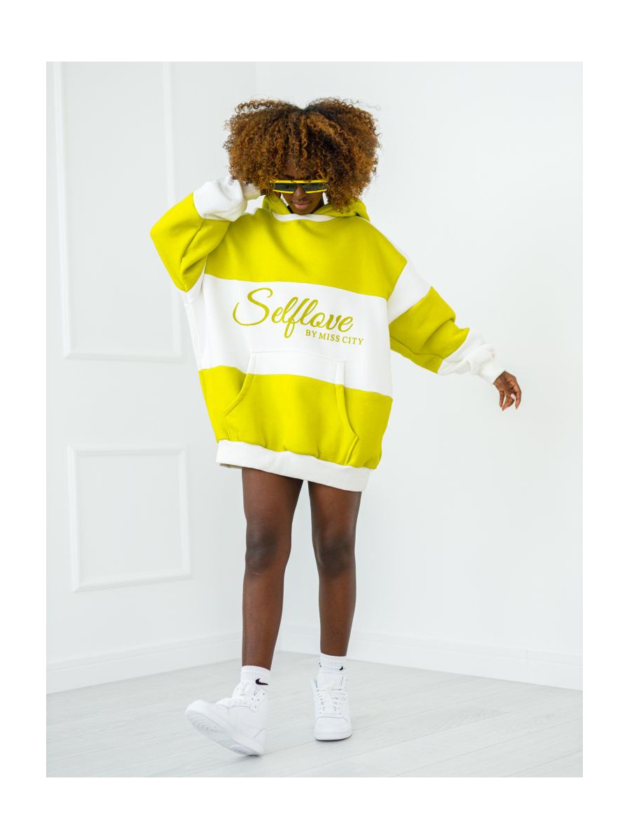 Bluza Selflove z kapturem - limonka z ecru