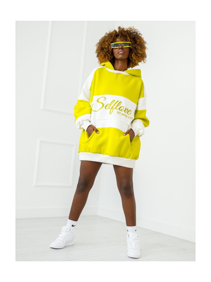 Bluza Selflove z kapturem - limonka z ecru