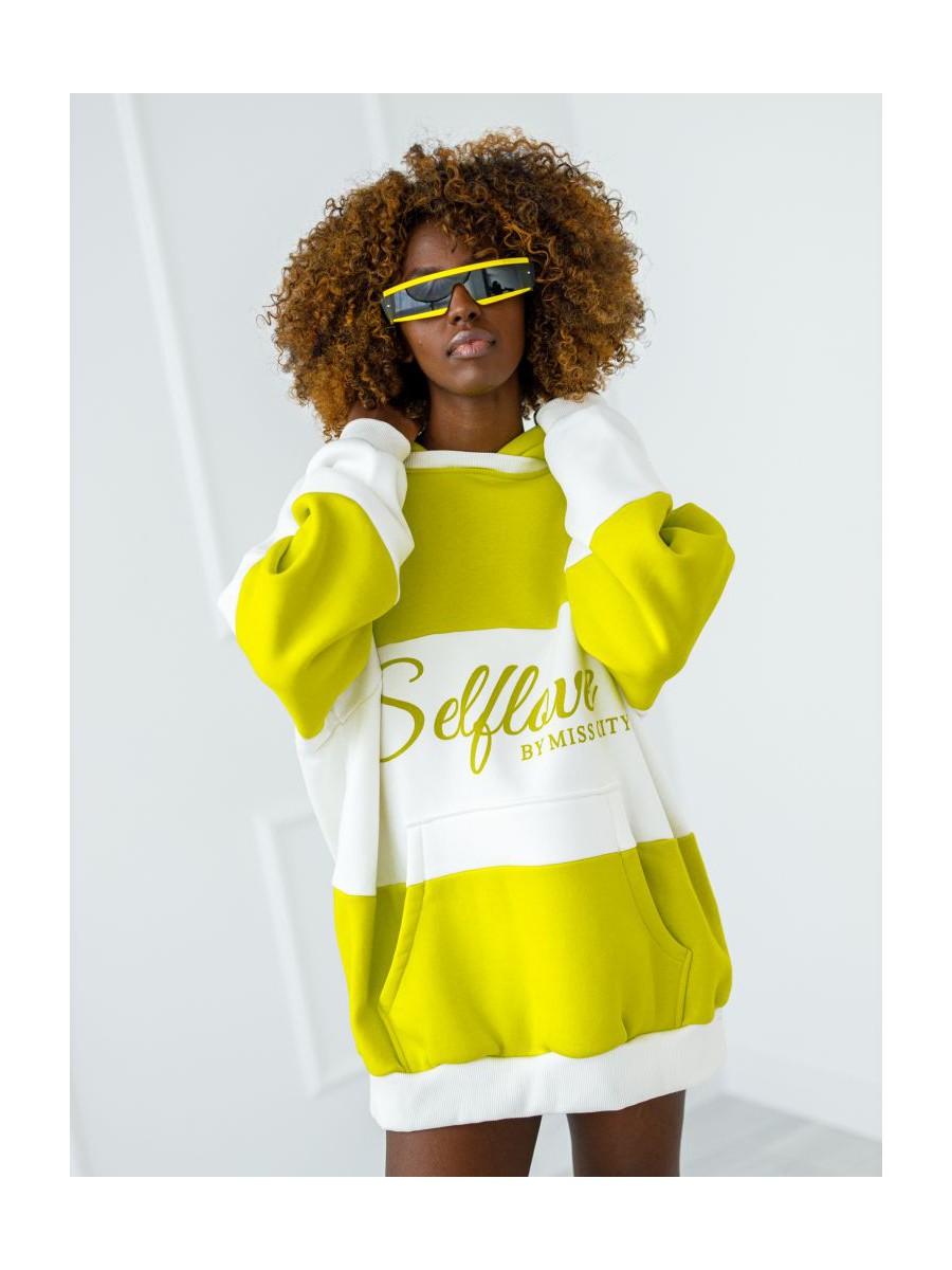 Bluza Selflove z kapturem - limonka z ecru