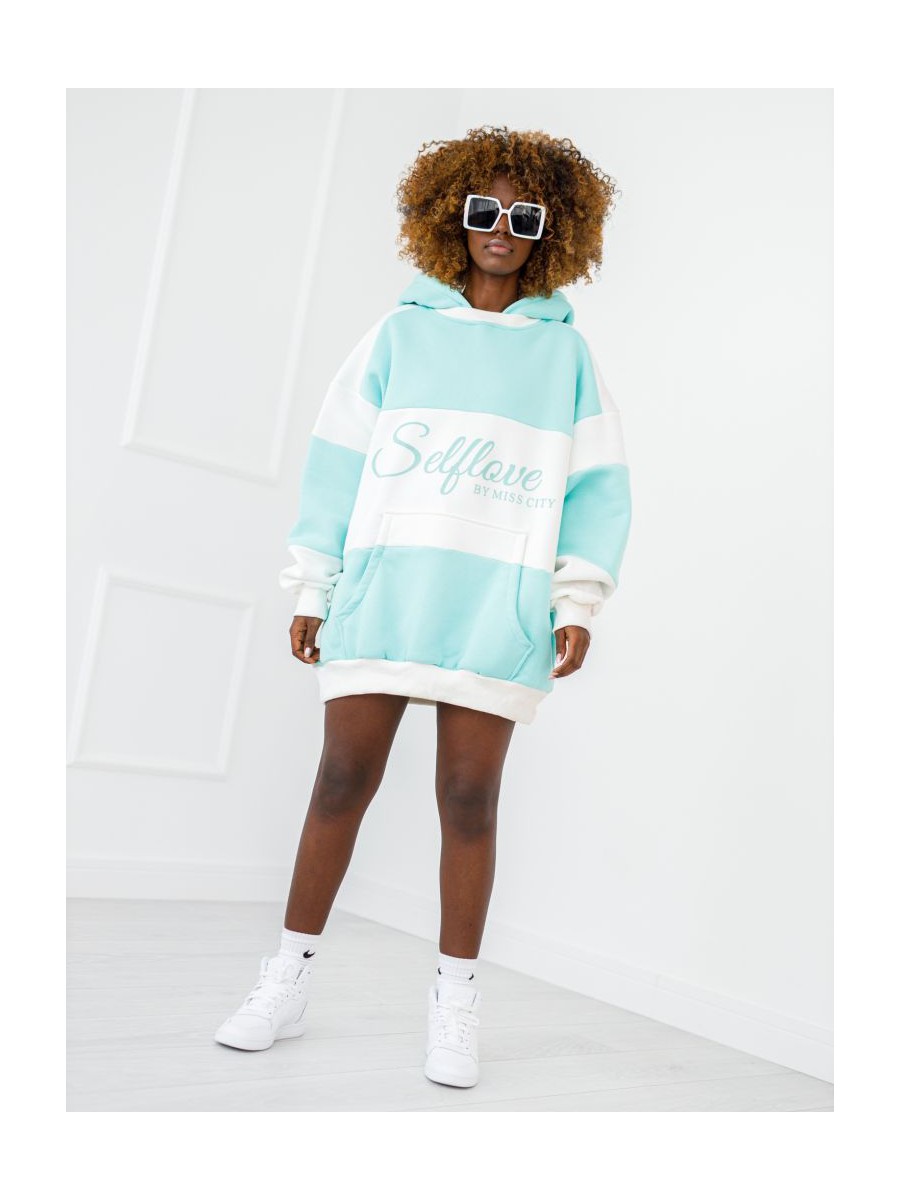 Bluza Selflove z kapturem - mięta z ecru