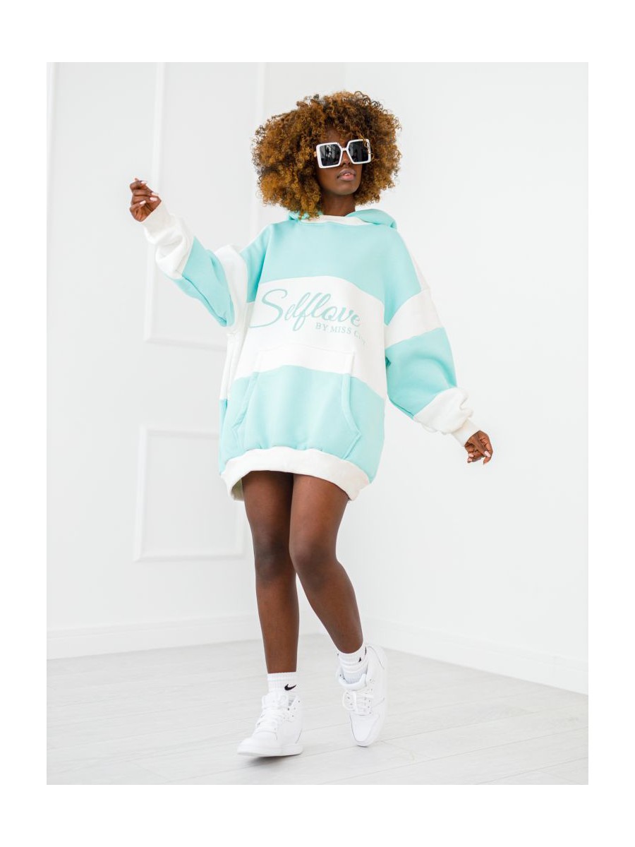 Bluza Selflove z kapturem - mięta z ecru