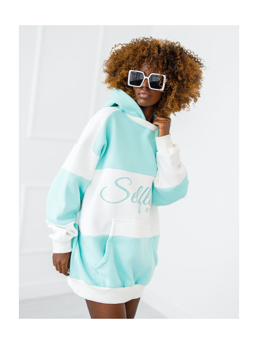 Bluza Selflove z kapturem - mięta z ecru