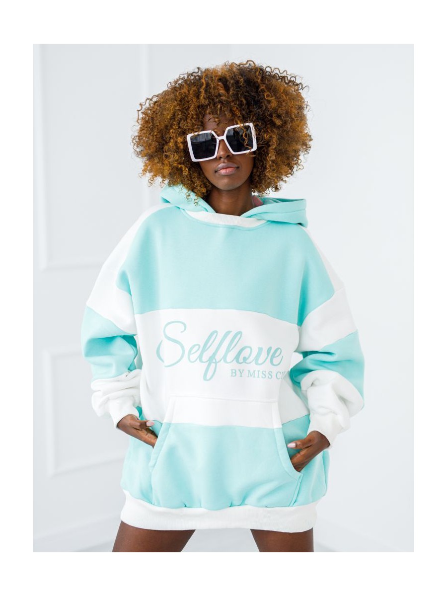 Bluza Selflove z kapturem - mięta z ecru