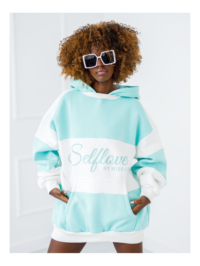 Bluza Selflove z kapturem - mięta z ecru