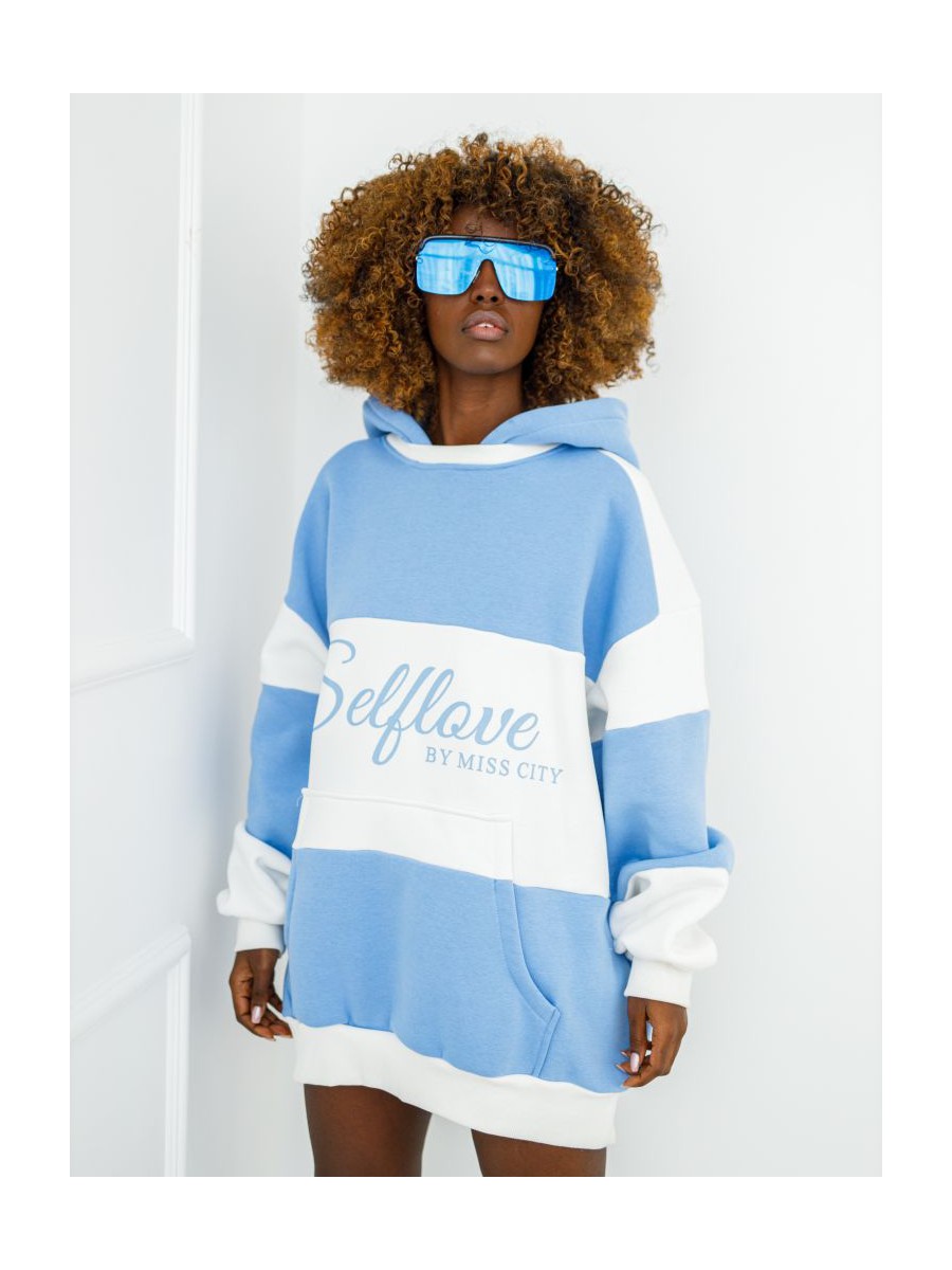 Bluza Selflove z kapturem - niebieska z ecru