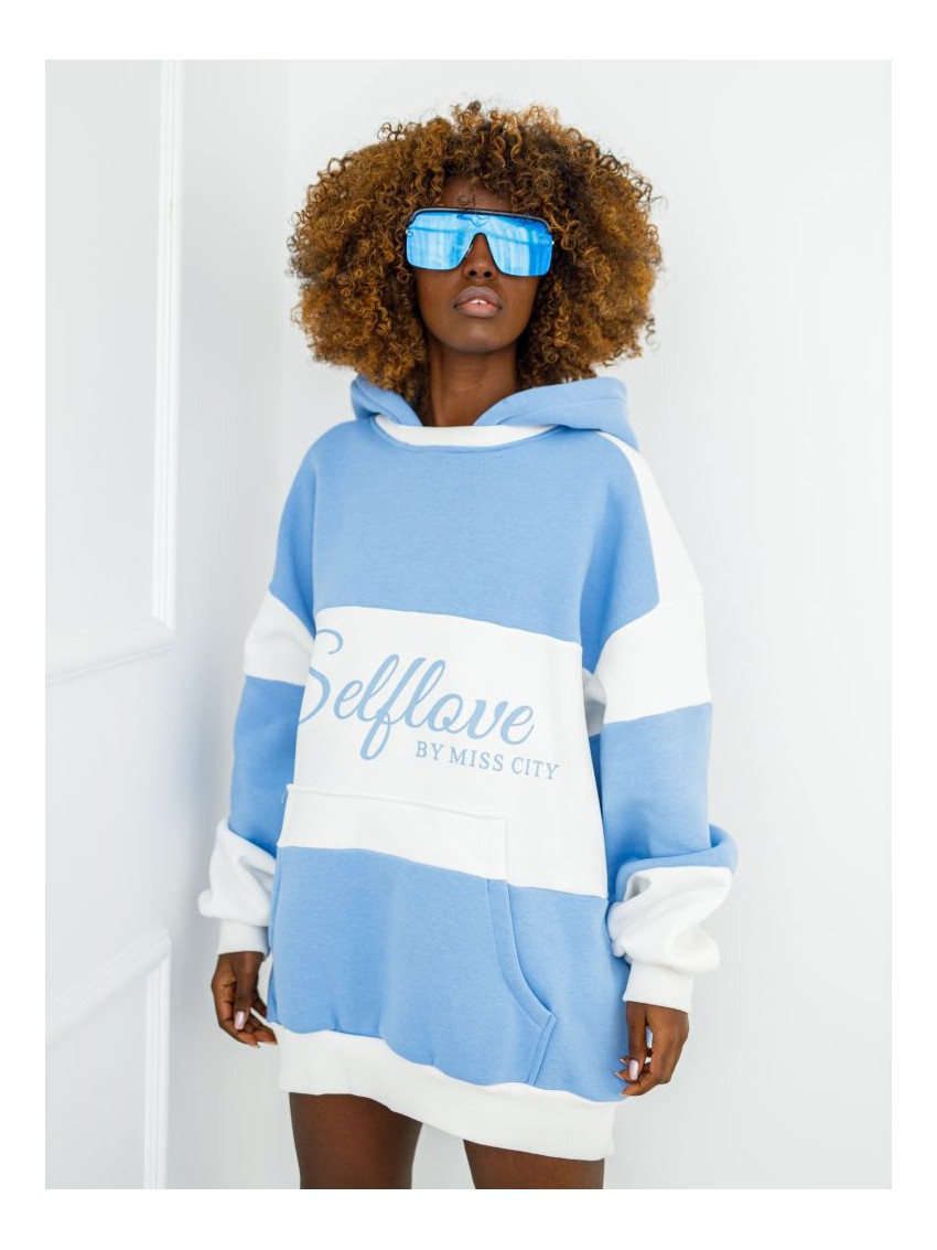Bluza Selflove z kapturem - niebieska z ecru