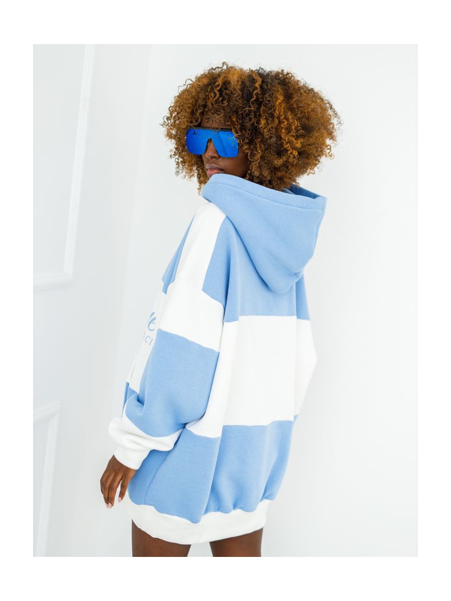 Bluza Selflove z kapturem - niebieska z ecru