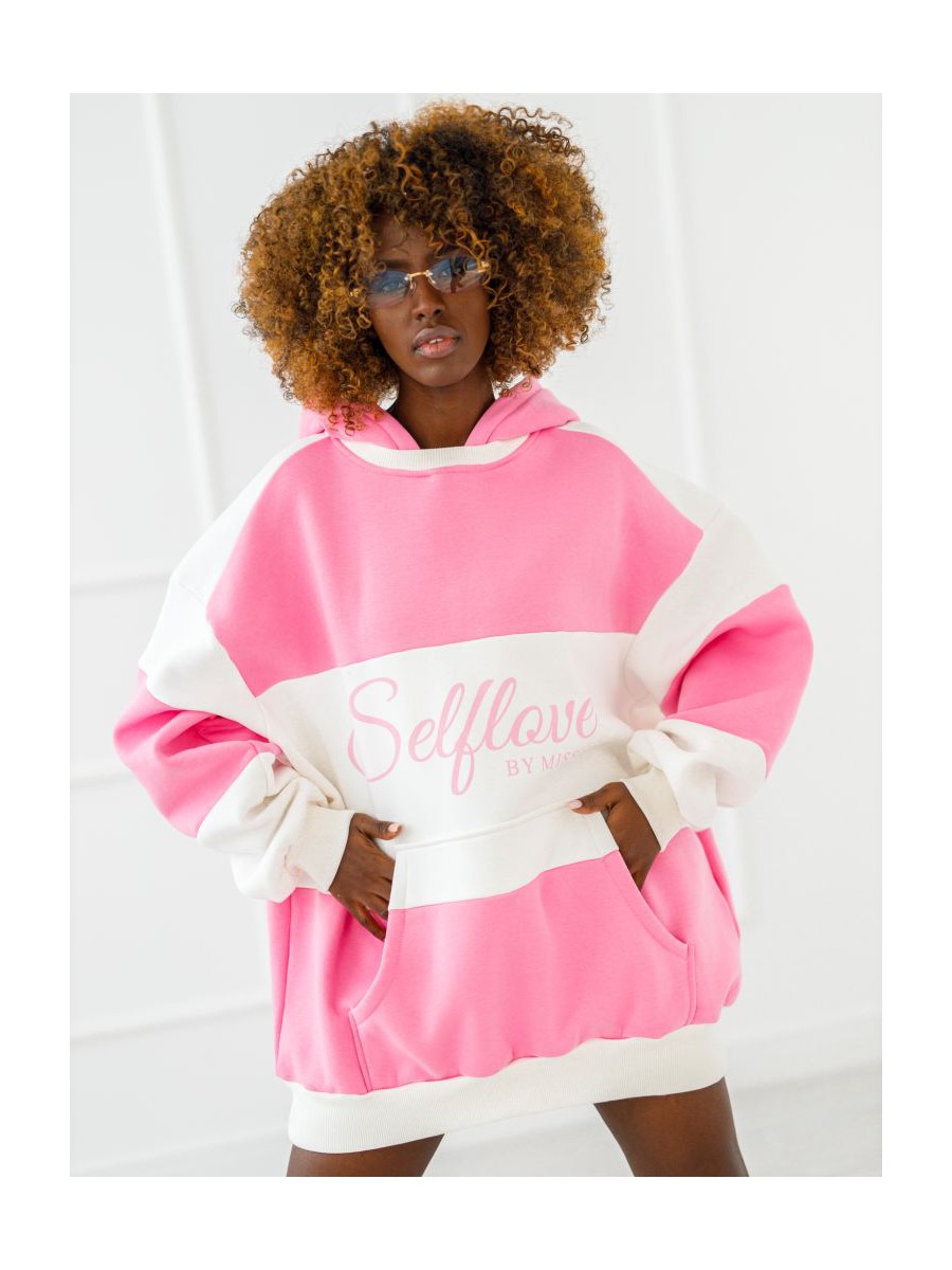Bluza Selflove z kapturem - róż z ecru