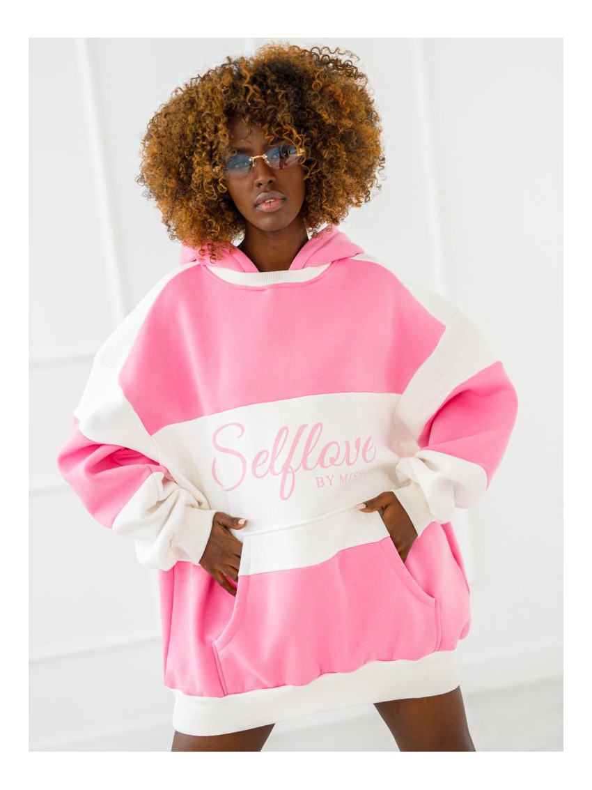 Bluza Selflove z kapturem - róż z ecru