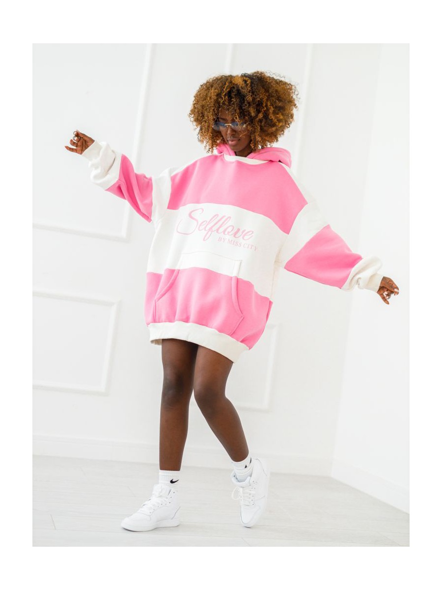 Bluza Selflove z kapturem - róż z ecru