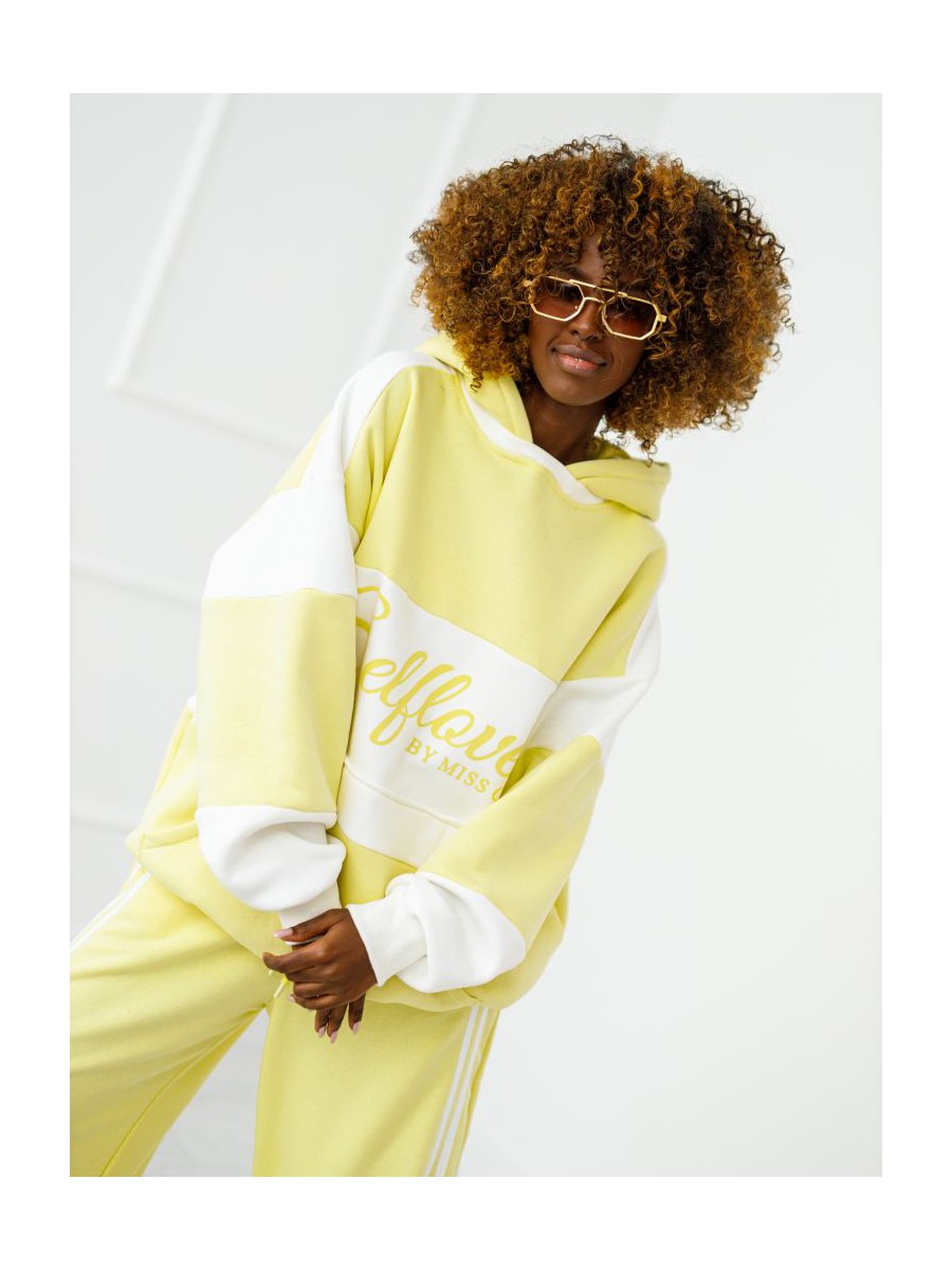 Bluza Selflove z kapturem - żółty z ecru