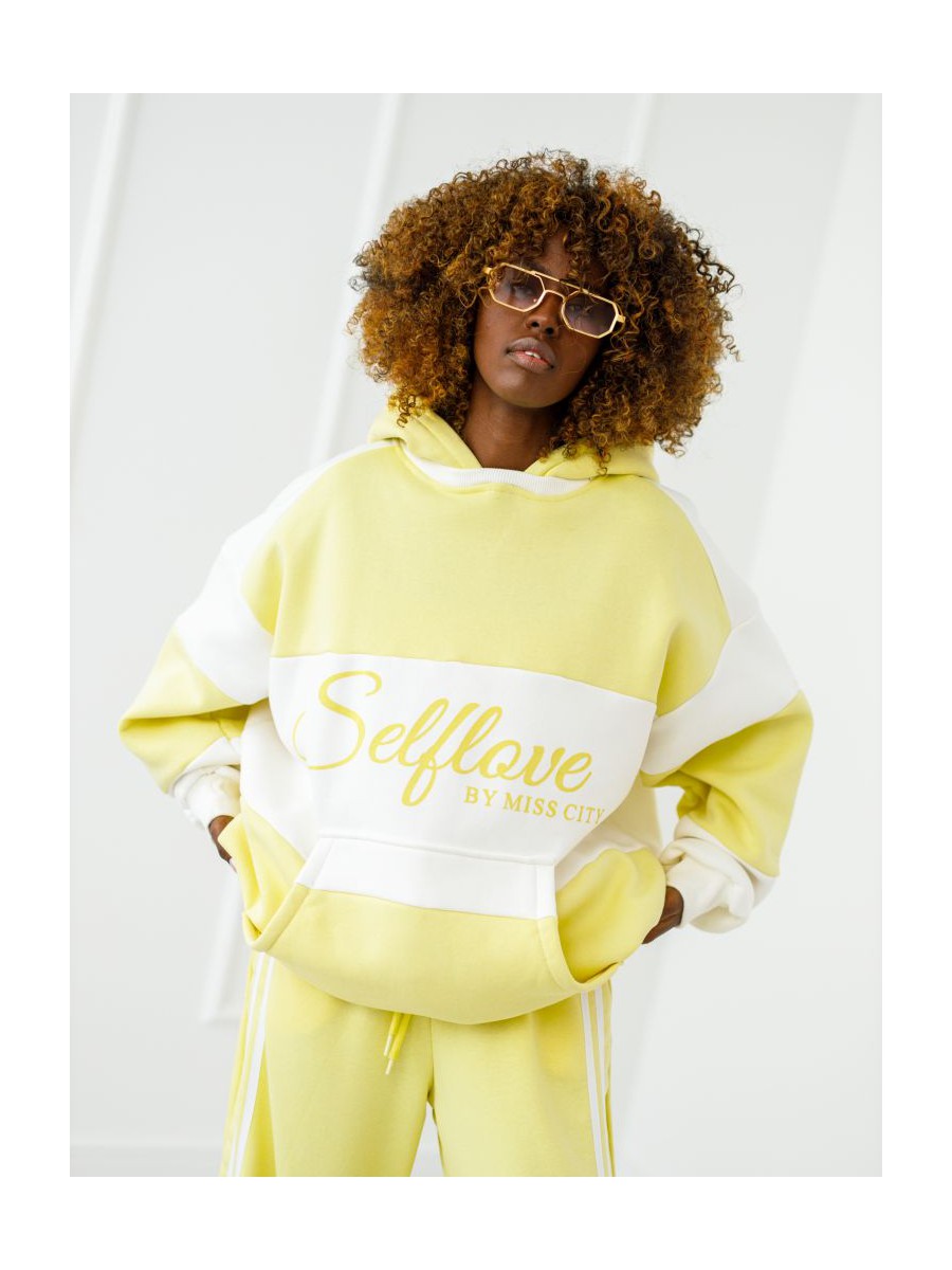 Bluza Selflove z kapturem - żółty z ecru
