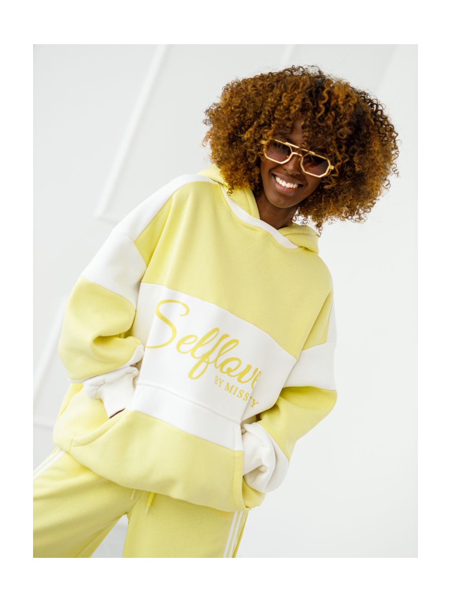 Bluza Selflove z kapturem - żółty z ecru