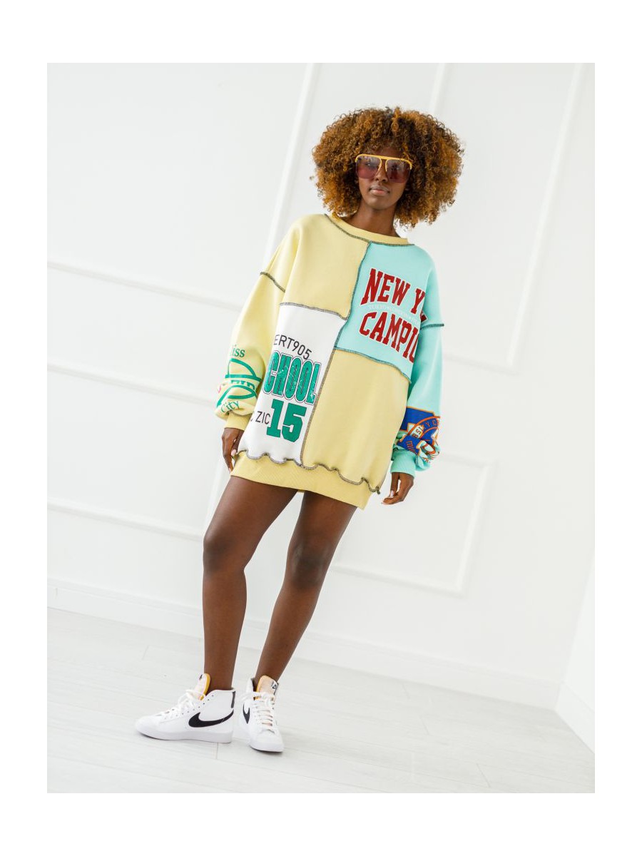 Bluza New York - mięta z żółtym