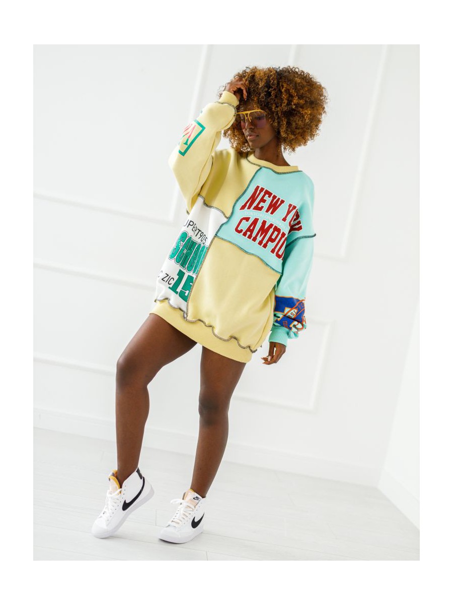 Bluza New York - mięta z żółtym