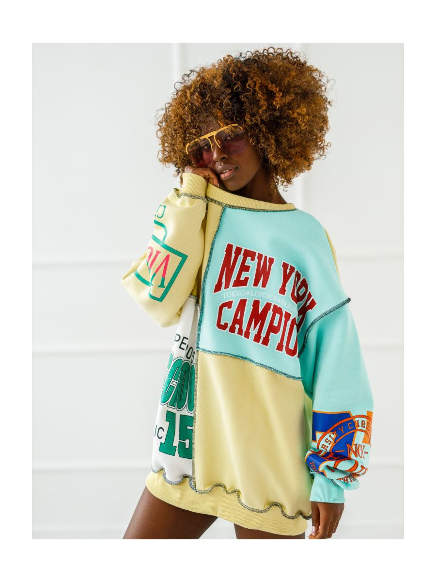Bluza New York - mięta z żółtym