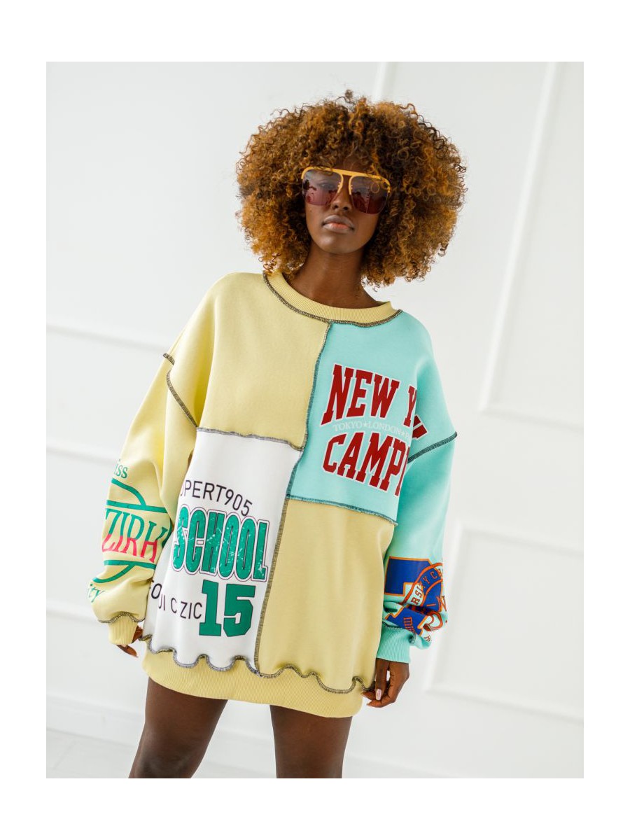 Bluza New York - mięta z żółtym