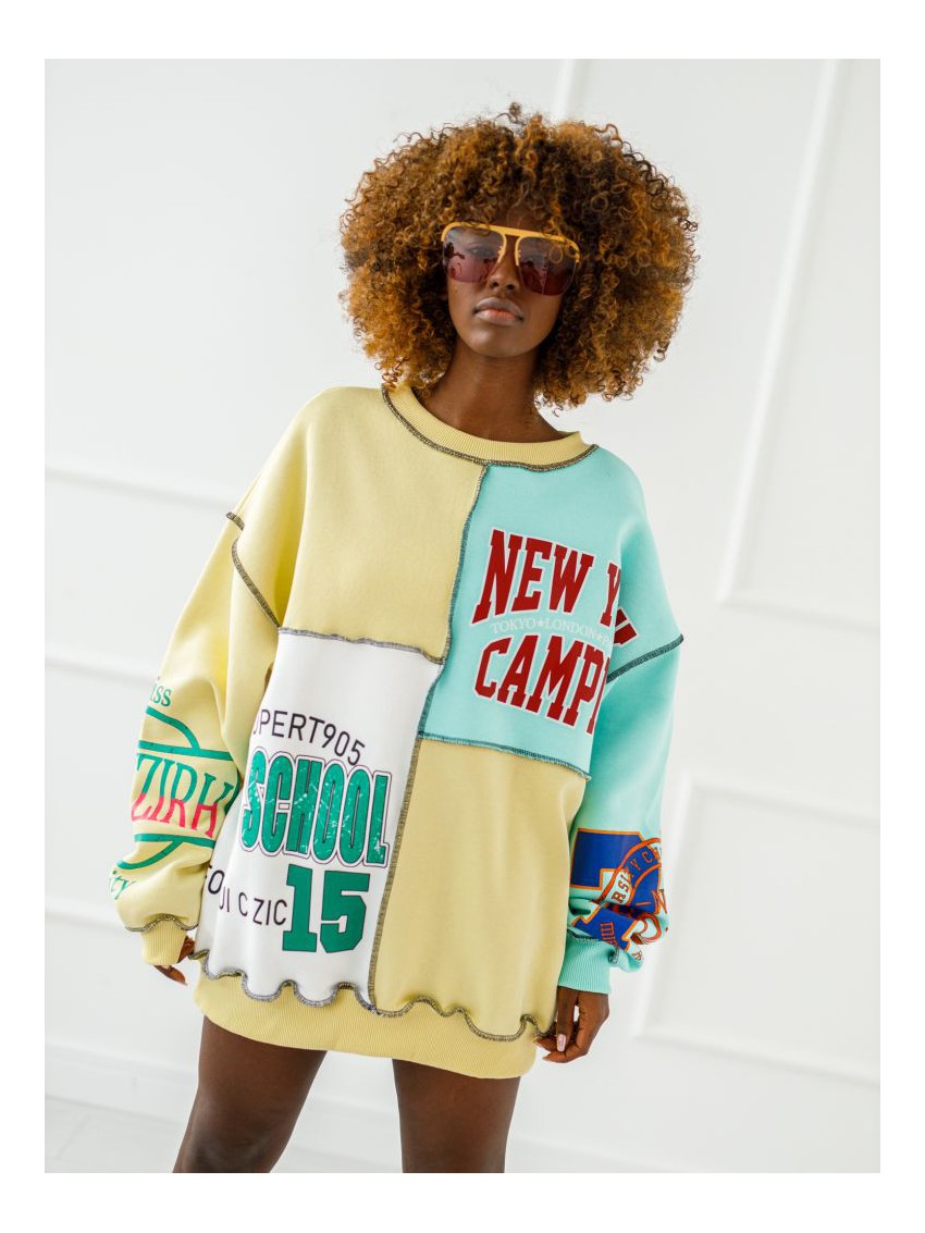 Bluza New York - mięta z żółtym